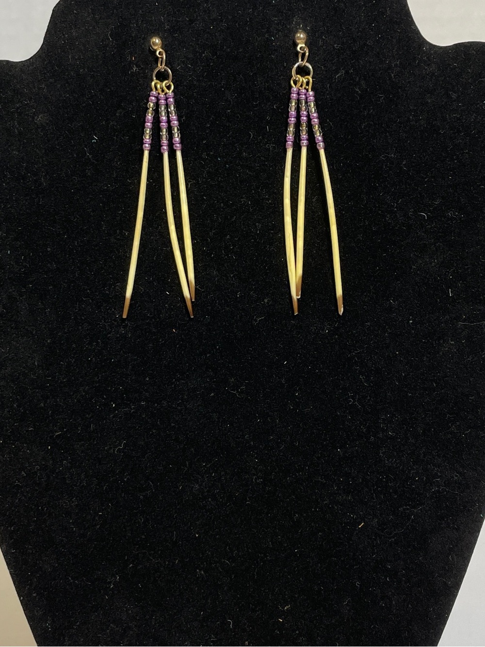 Elegant Natural Porcupine Quill Earrings With Seed Beads, Beautiful, Bohemian